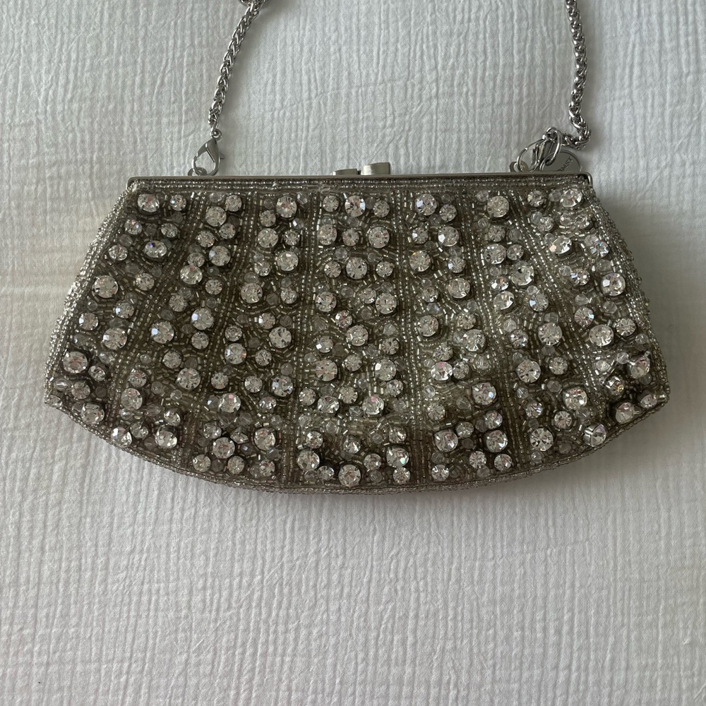 Nordstrom beaded rhinestone clutch with silver chain - Picture 11 of 13
